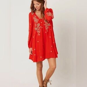 Free People Long Sleeve Embroidered Swing Dress